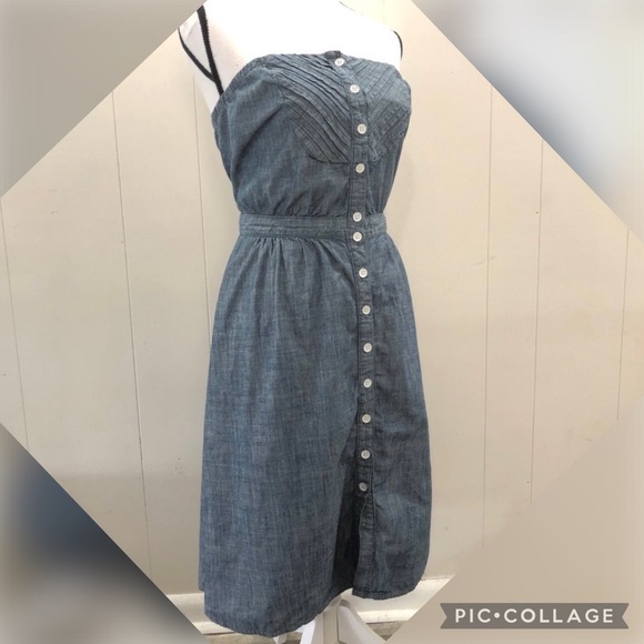 7 For All Mankind Sz L Strapless Chambray Midi Button-Up Denim Dress - Picture 2 of 6